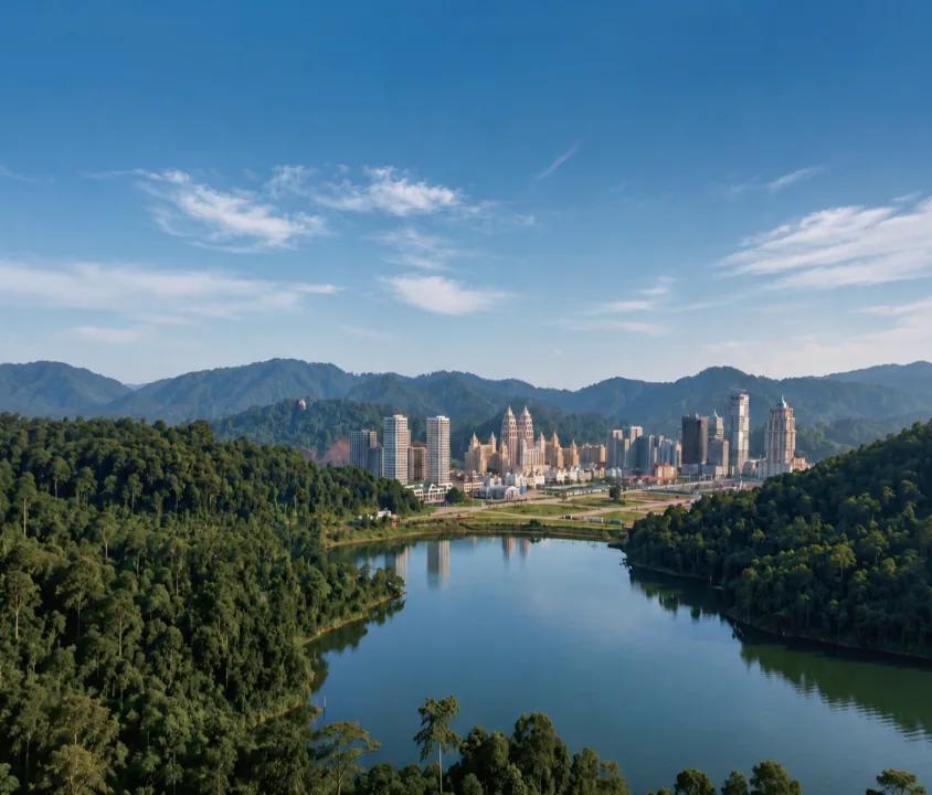 磨丁文化旅游度假区湖景与城市