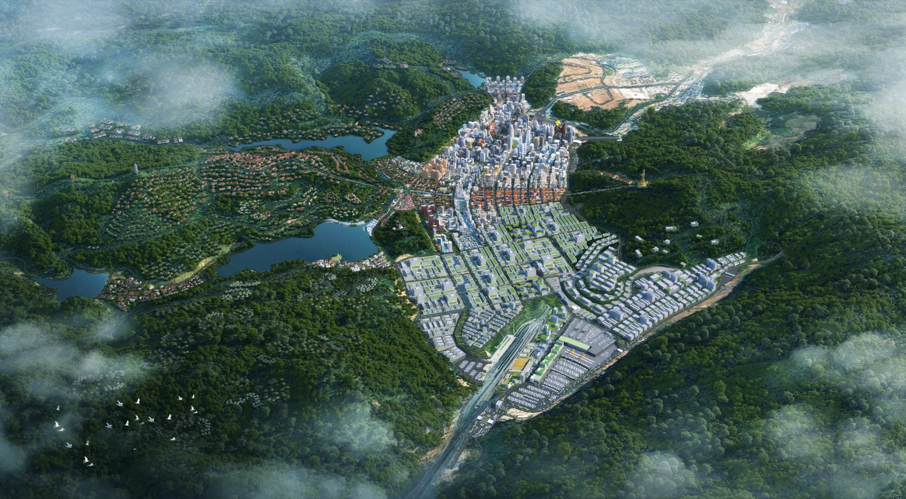 老挝磨丁经济特区城市规划鸟瞰图